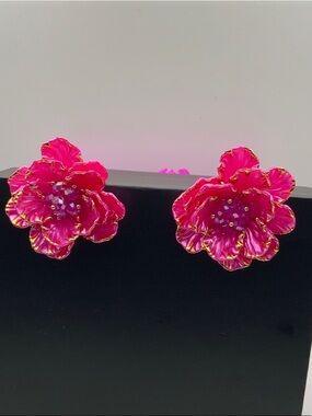 Pink Floral Statement Stud Earrings